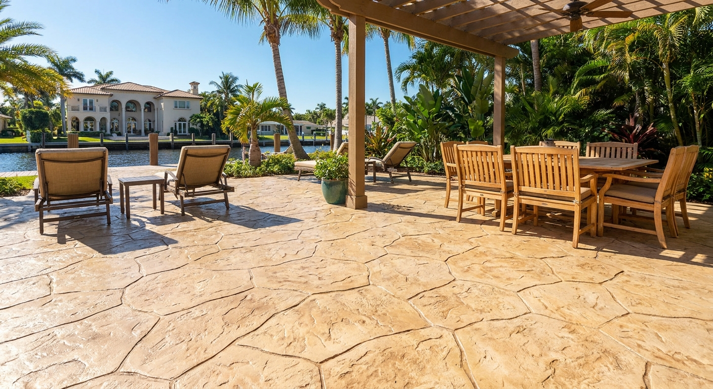 Decorative concrete patio transformation in Palm Beach for a fresh new look