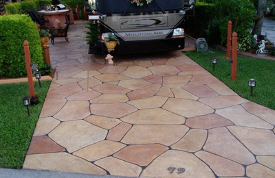 Brown and Grey Stone Design on Driveway