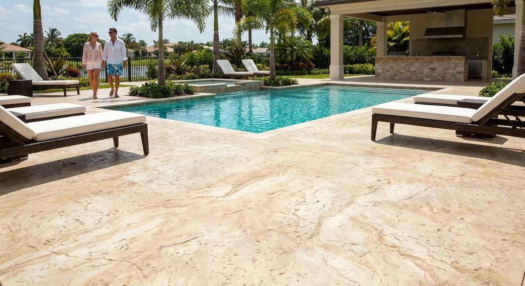 Sustainable faux travertine concrete finish for eco-friendly projects