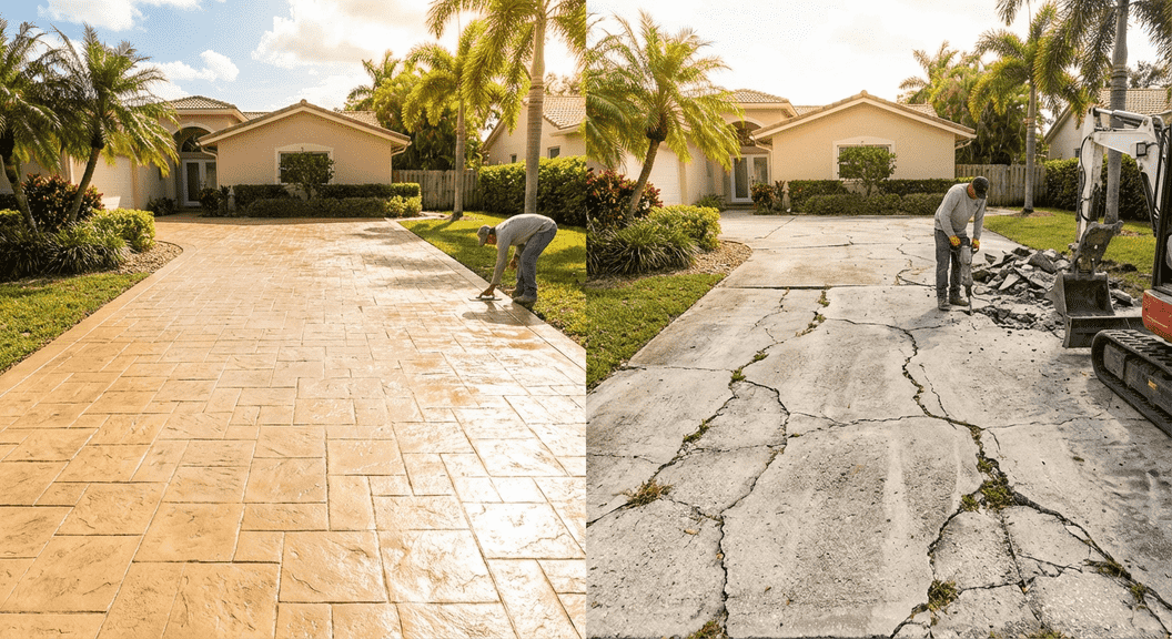Driveway concrete resurfacing versus replacement decision